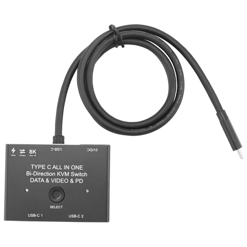 KVM USB C Two-Way Switch 1X2/2X1 USB 3.1 Splitter Data Video Switcher 8K @30Hz PD 100W For PC Monitor Mobile Phone