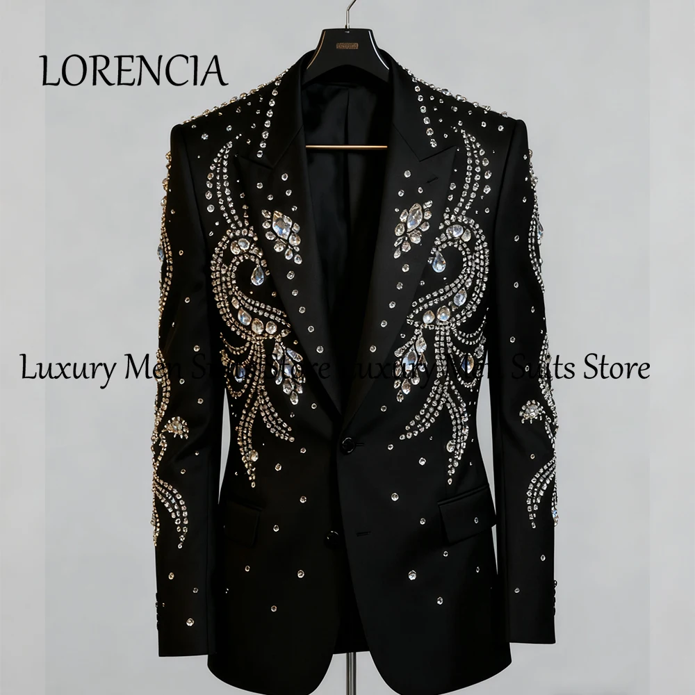 

Elegant Rhinestone Male Suits 2 Pieces Single Breasted Evening Party Tuxedo Set Customized Blazer Pants terno smoking masculino