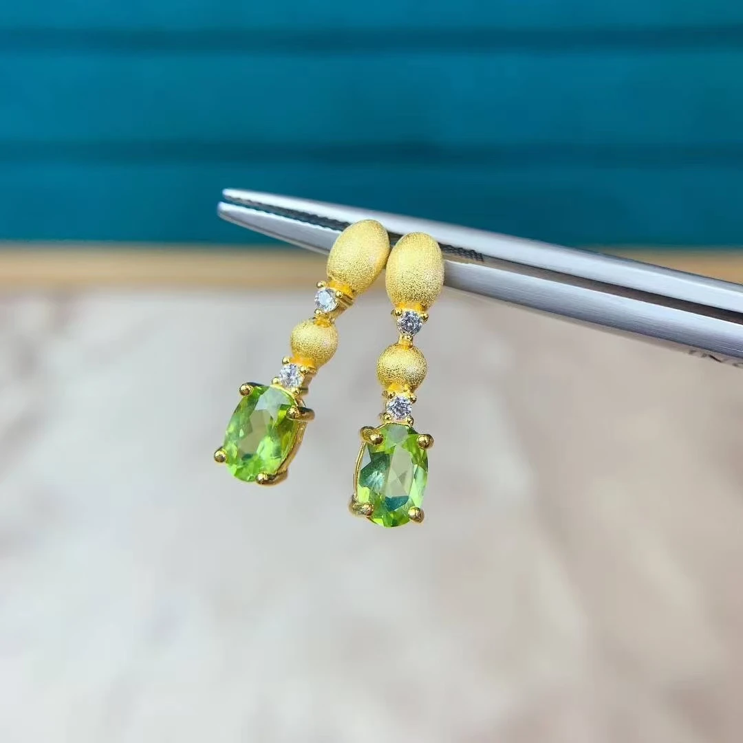 

Серьги-капли из серебра 925 пробы с перидотом для офисных женщин, 5 мм * 7 мм, серьги с натуральным перидотом, позолоченные серебряные ювелирные изделия с драгоценными камнями
