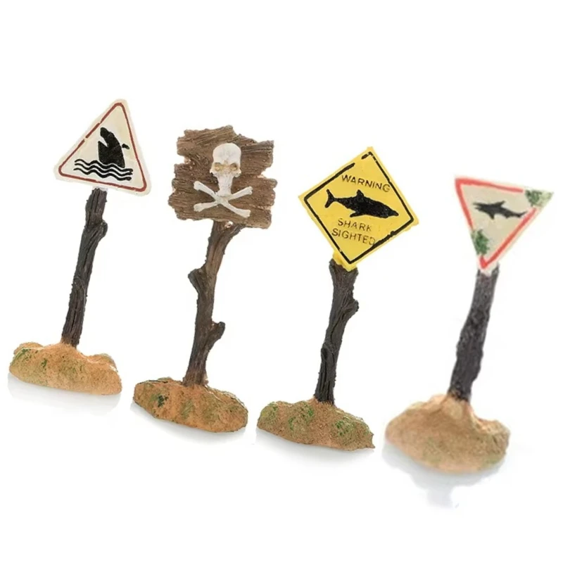 Creative PVC Resin Signage Aquarium Decorative Ornament Simulated Shark Warning Signs Fish Tank Background Landscape Accessories