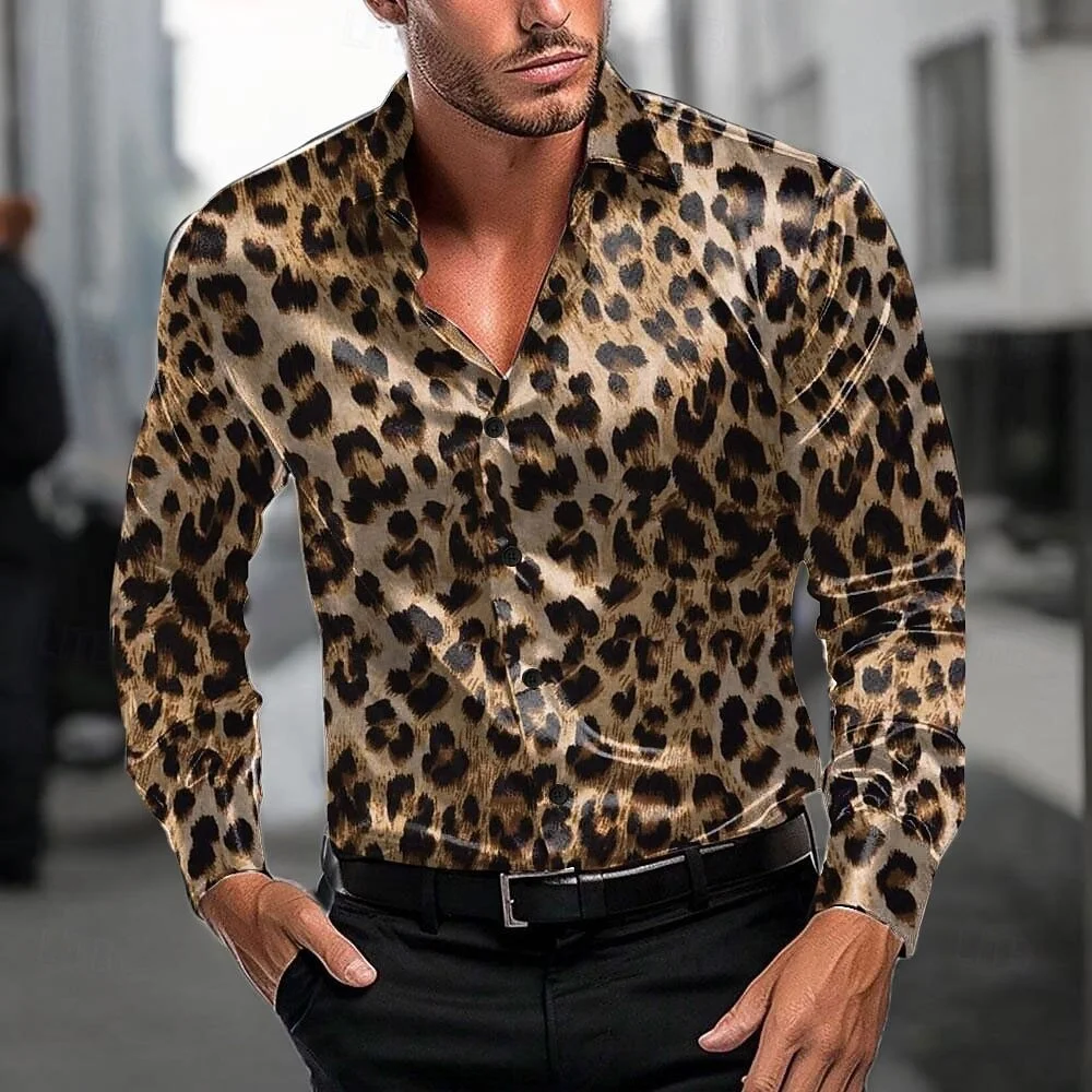 Casual Leopard Print Men's Shirt 12 Colors Button Shirt Long Sleeve Fashion Casual Party Leisure Spring Autumn Lapel Tops