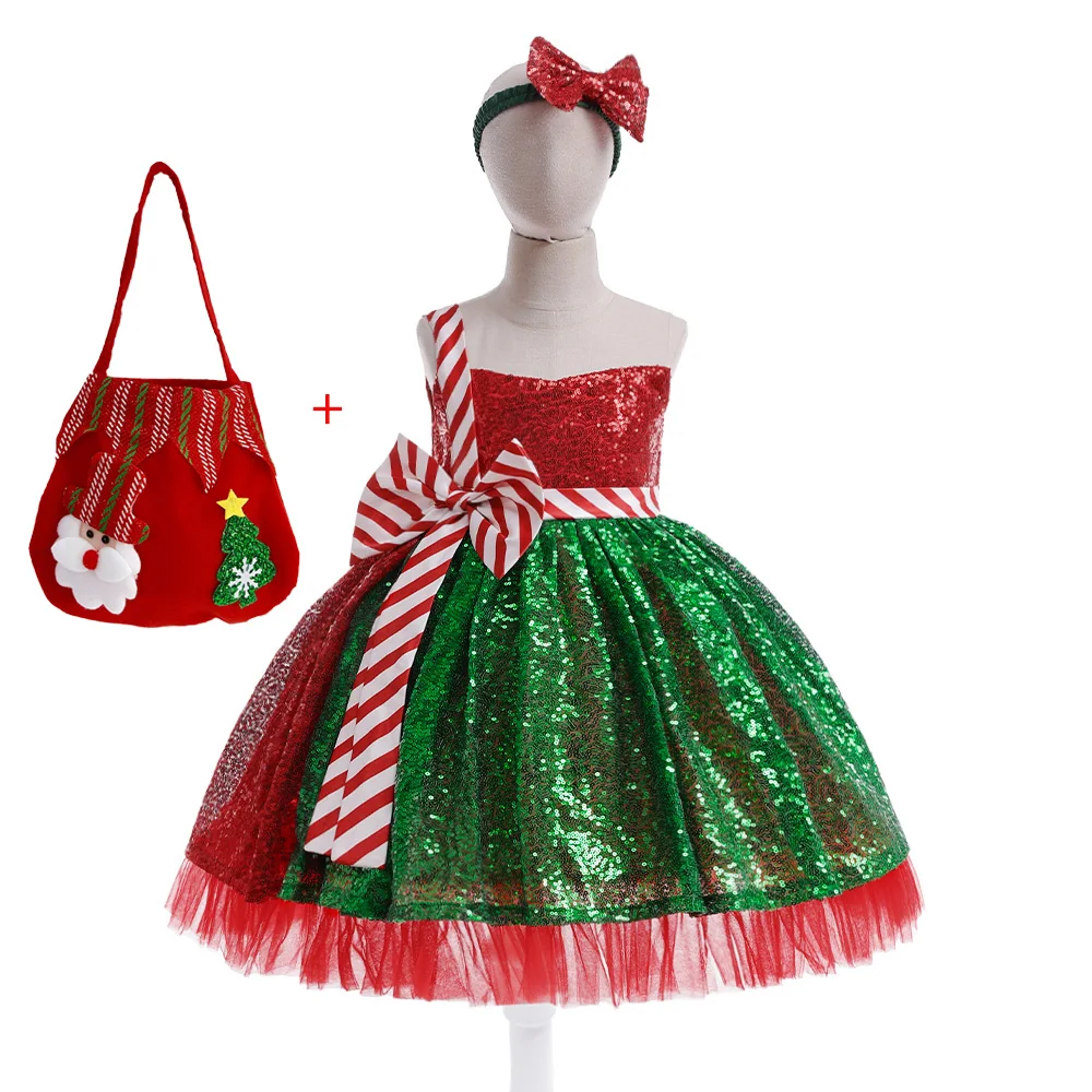 Young Girls Christmas Carnival Pageant Dress Party Dresses Kids Sequin Bow Halloween Gown Princess Clothes Girl Fashion Costumes