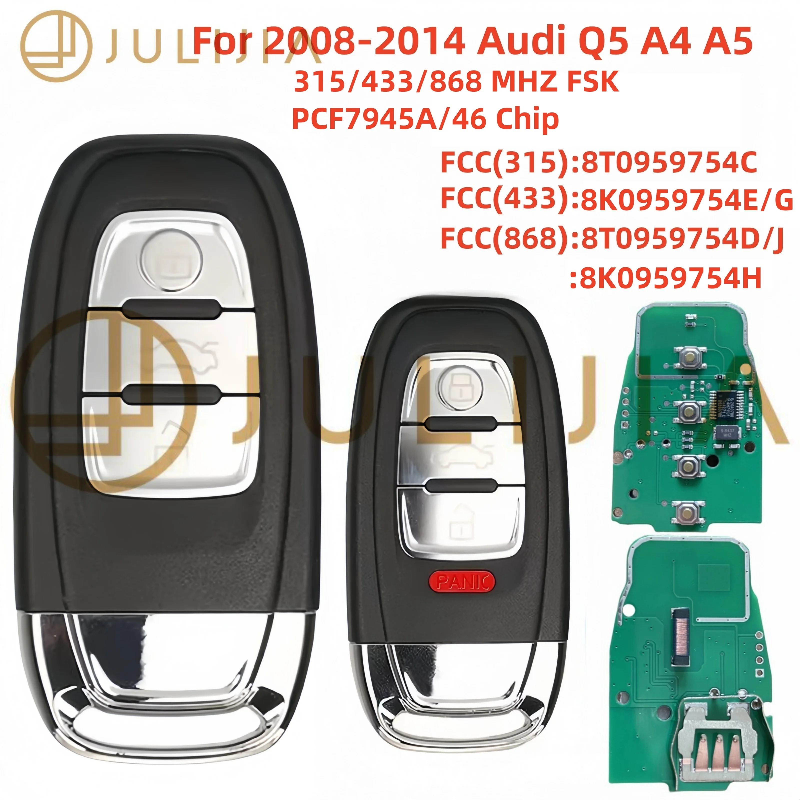

8T0959754D 8T0959754C для Audi Q5 A4L A5 A6 A7 A8 RS4 RS5 S4 S5 Smart Remote Key Semi Keyless 4BTN 315 МГц/433 МГц/868 МГц