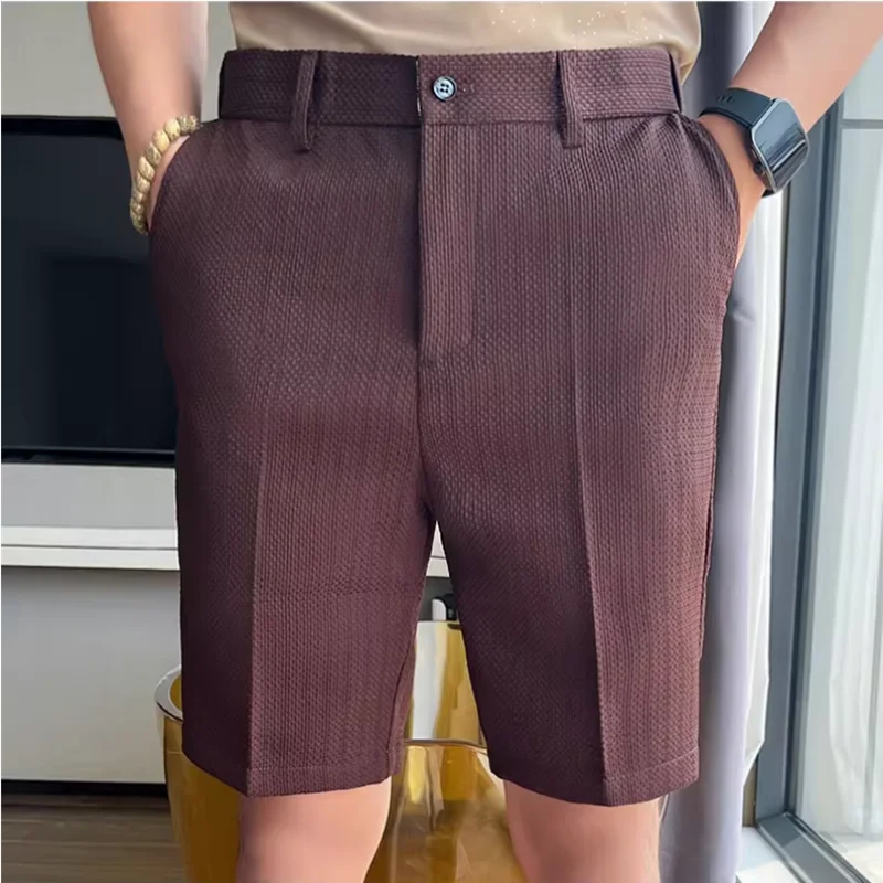 

Летние эластичные костюмы с талией, шорты, корейская версия, мужские тонкие полосатые шорты против морщин, однотонные повседневные деловые официальные брюки