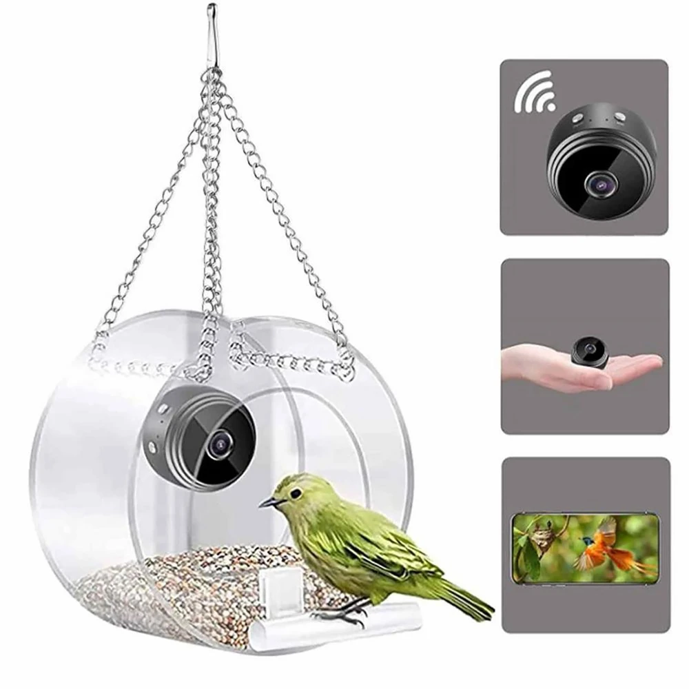 Bird Feeder With High Definition Night Vision Camera WIFI Real-Time Monitoring Visual Transparent Bird Feeder Built-in Battery
