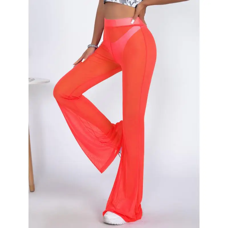 Orange Women Horn Pants Summer Fashion Four sided Splicing New Selling Solid Color Mesh Europe And United States The 2026 M L XL