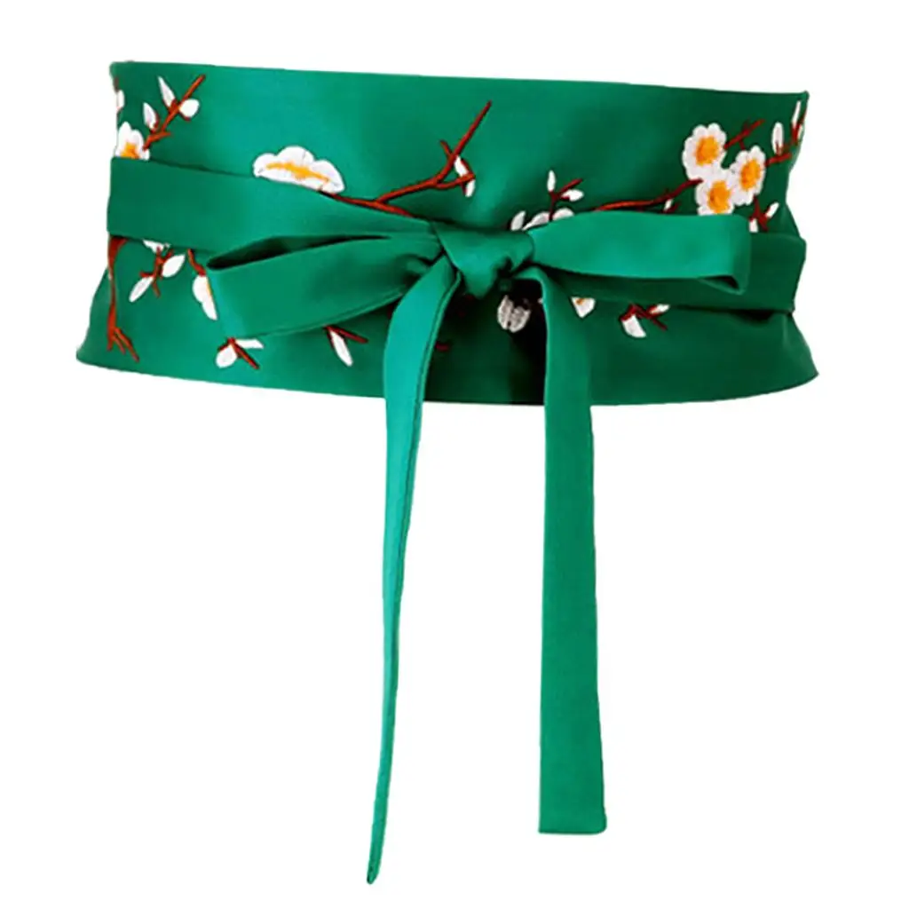 

Широкий пояс на шнуровке, винтажный шелковый пояс с цветочной вышивкой, дизайнерский пояс Оби для женских платьев