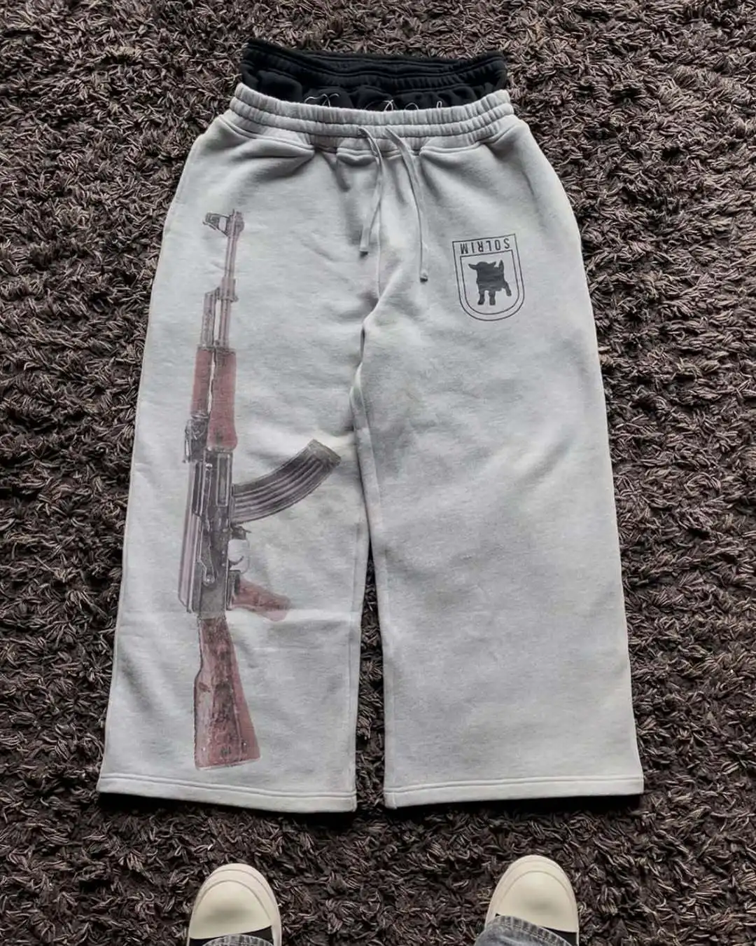 

Double Waist Embroidery Men Retro Street Y2k High Street Personalized Pattern Printing Sweatpants Casual Straight Wide Leg Pants