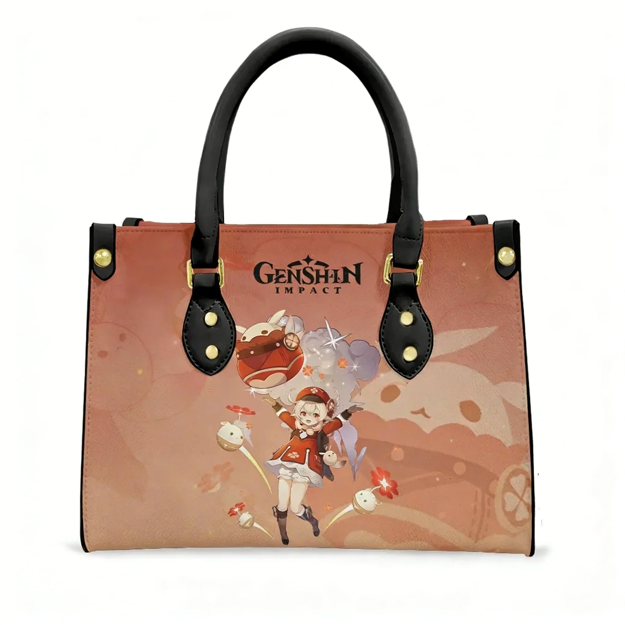 Genshin Klee Tote Bag Purse Womens Mens Fashion Personalized Text Image PU Leather Customized Handbag Commuter Shopping Gift Bag
