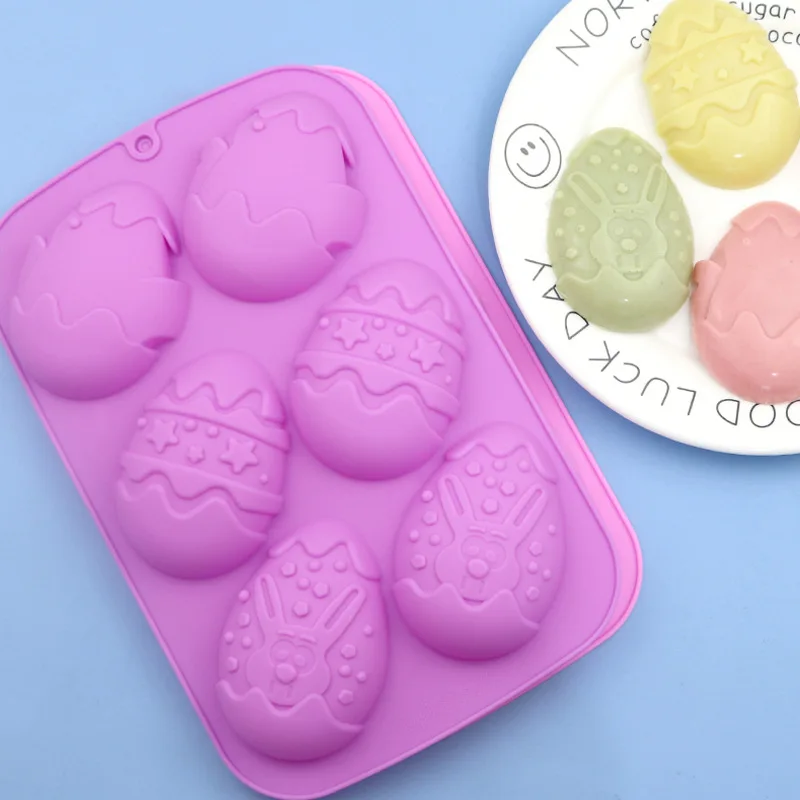 Large 6 Easter Eggs, Silicone Cake Mold, Rabbit Pudding Mould XG1066