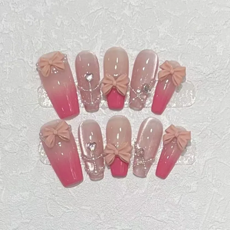 False Nails Fake Nails Full Cover Press on Nails Diy Pure Handmade Removable Reusable Diamond 10Pcs/Set Spicy Girl