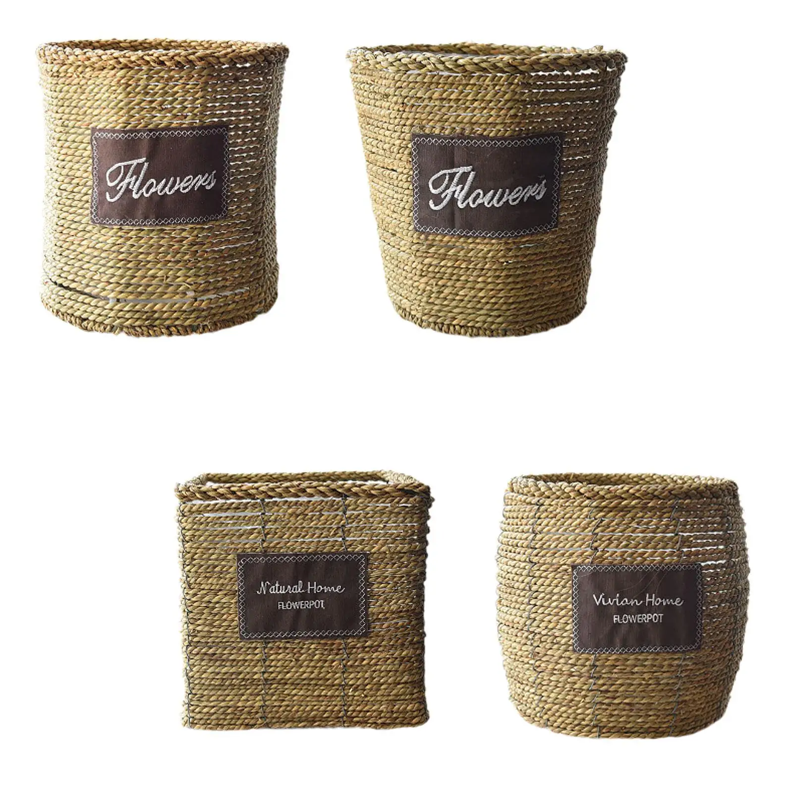 Straw Weaving Planter Basket Rustic Flower Pot for Bedroom Courtyard Garden