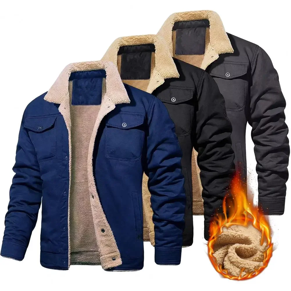 Parka con forro polar para hombre, abrigo grueso y cálido con cuello de piel, chaqueta de felpa, rompevientos, prendas de vestir para el trabajo, otoño e invierno, novedad