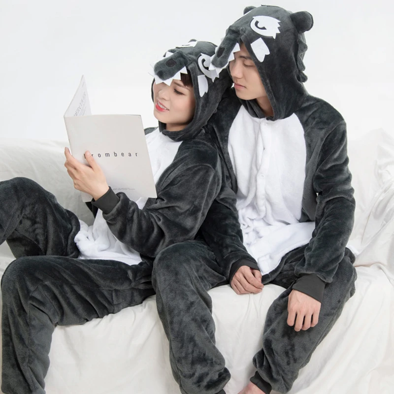 Kigurumi Adult Pyjamas Cosplay Costume Grey Wolf Onesie Sleepwear Women Men Animal Jumpsuits Suit Unisex Pajamas Party Clothing