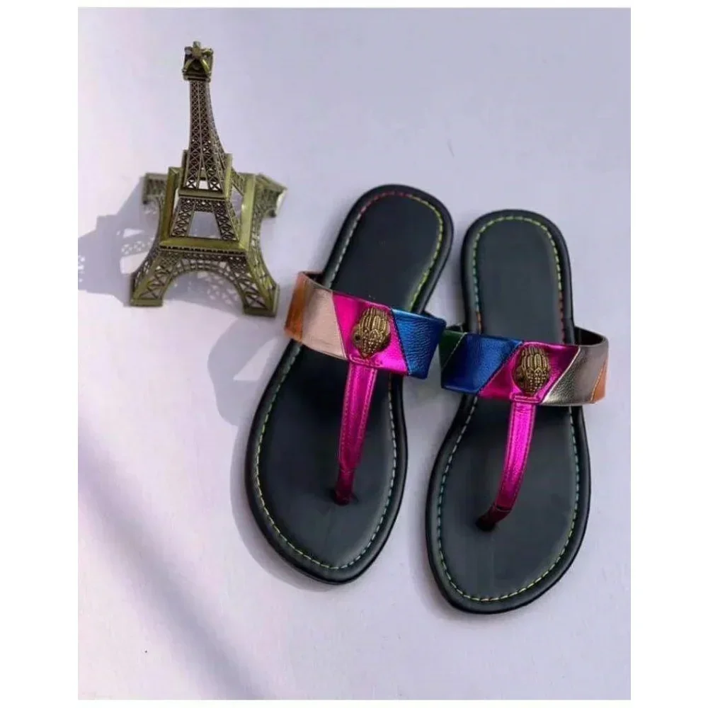 Hardware Diamond Buckle Flip-flops 2023 Fashion Ladies Sandals Flat Beach Casual Women Slippers Color Matching Indoor Slides