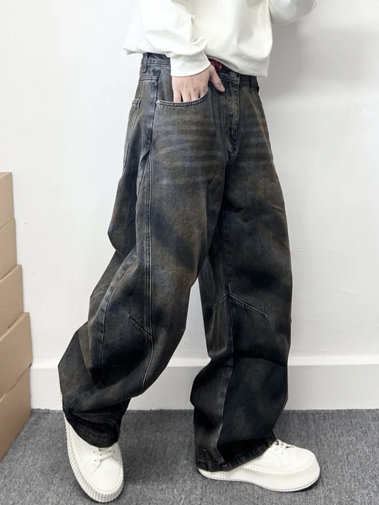 

Retro American Waed Jeans Straight Leg Loose Fit Men's Long Trousers Youth Faion Wear Resistant Cotton Denim Jeans