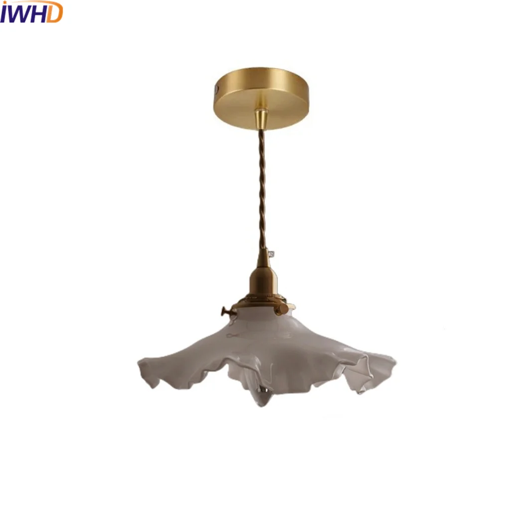 

IWHD Classical Hanging Light Fixtures Copper Indoor Bedroom Indoor Kitchen Bar Restaurant Luminaire Suspendu pendant lamp