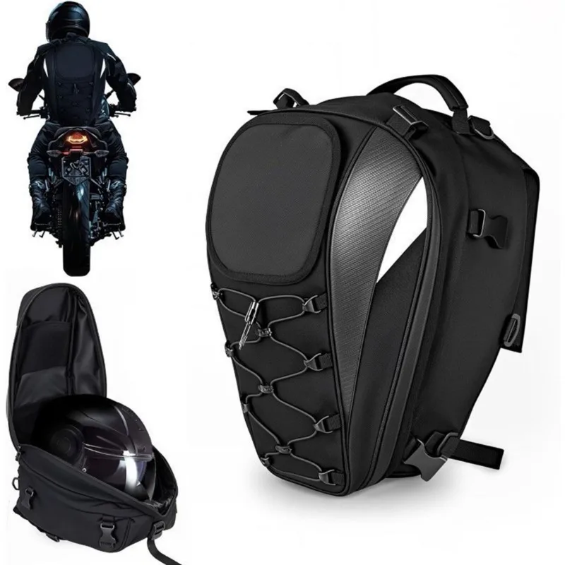 Waterproof Motorcycle Helmet Backpack Large Capacity Rear Seat Tail Bag Travel Riding Luggage Storage Bag for Motorbike Riders