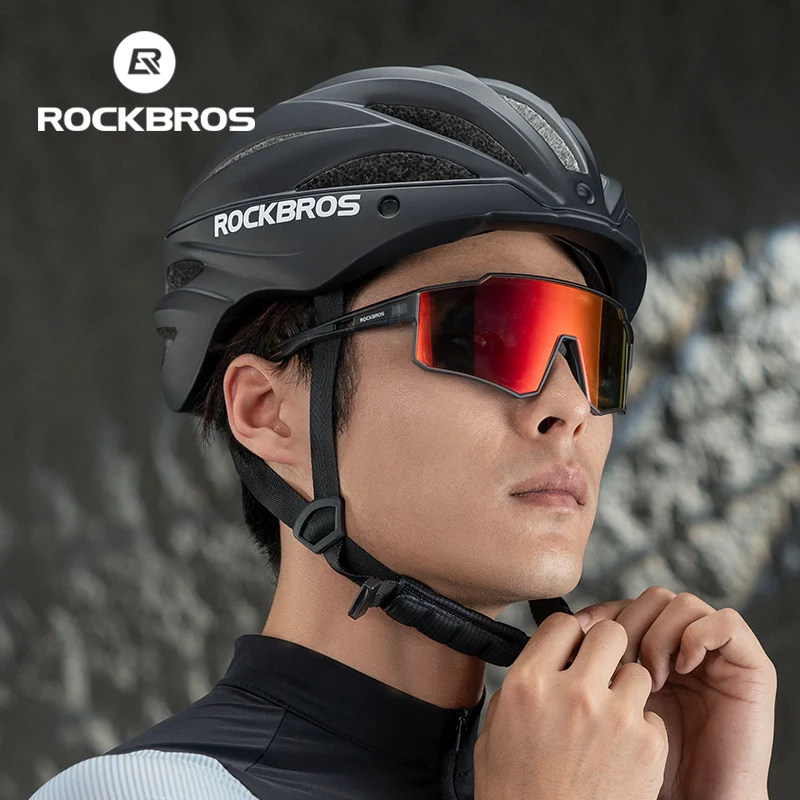 ROCKBROS Bicycle Helmet with Lenses Adjustable 58-62Cm Cycling Helmet Special Anti-Odor Lining Magnetic Goggles Bike Helmet