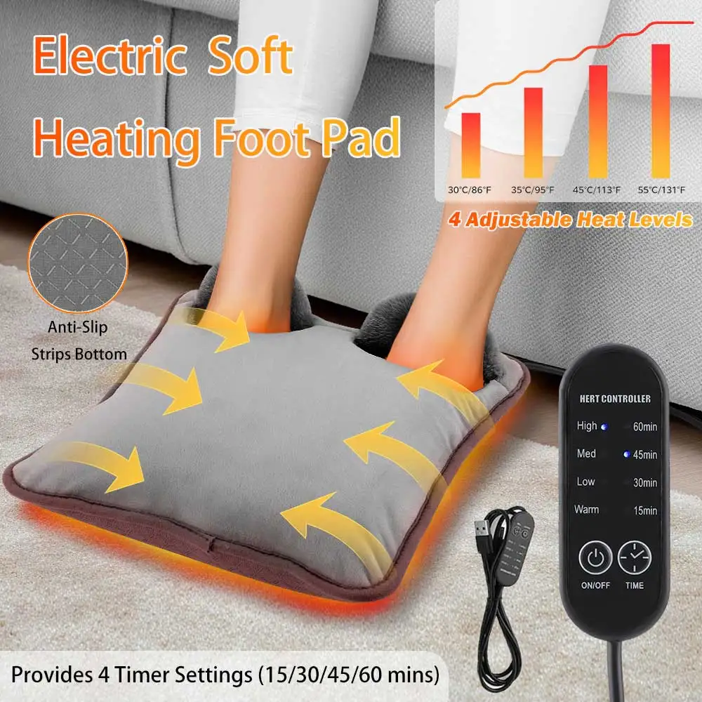 Tappetino riscaldante elettrico per i piedi – 4 livelli di calore e timer, scaldapiedi lavabile, morbida coperta termica in peluche per riscaldare i piedi, ideale per la casa, l’ufficio e la camera da