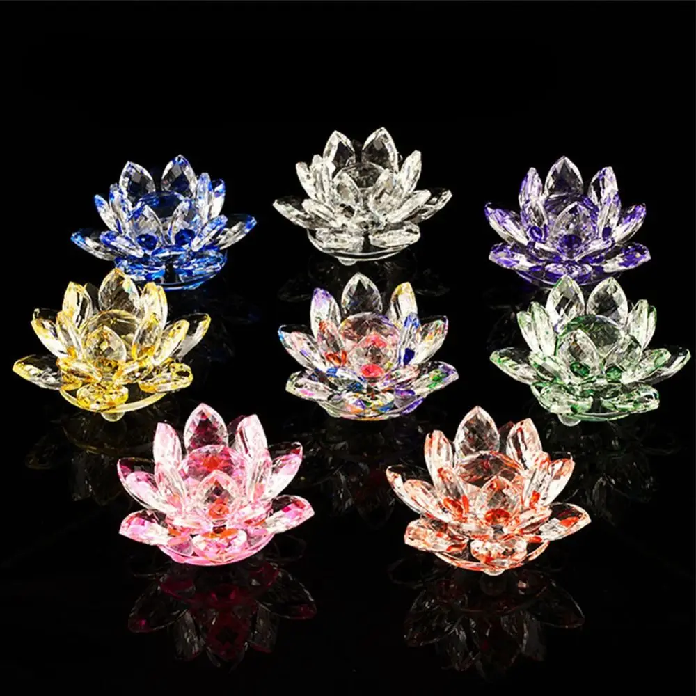 Crystal Lotus Flower Figurine Home Wedding Decoration Glass Craft Collection Paperweight Table Ornaments Souvenir Gifts