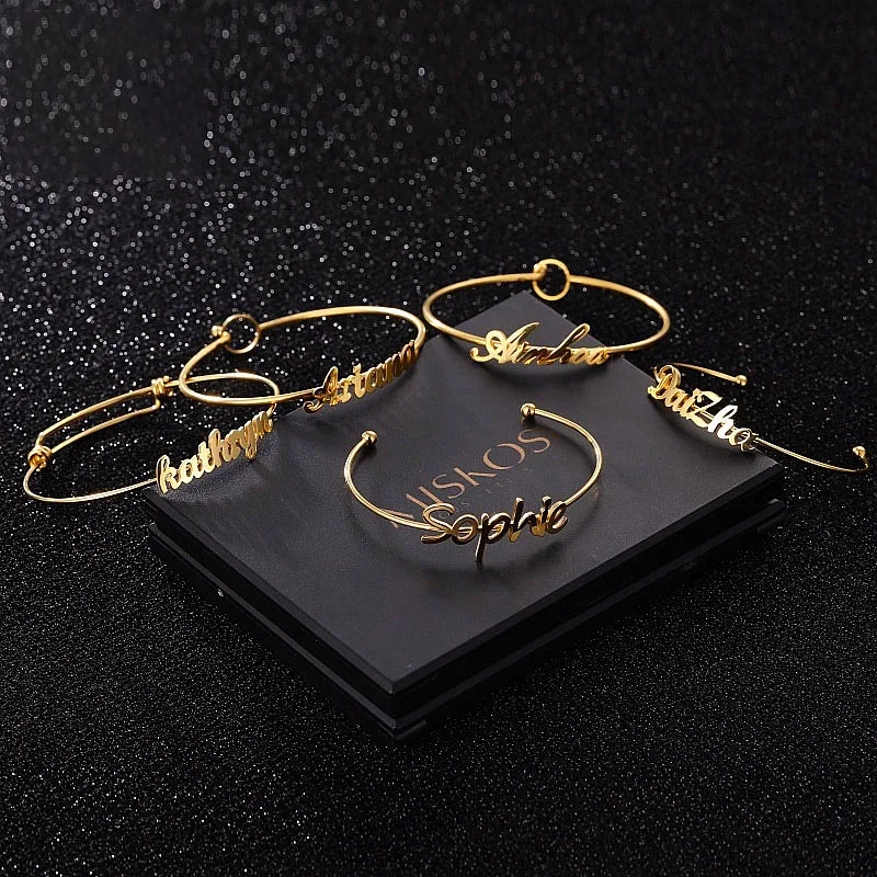 Stainless Steel Cross Bracelet Custom English Letter Name Bracelet Adjustable Bracelet Mom Gifts Polynesian Jewelry