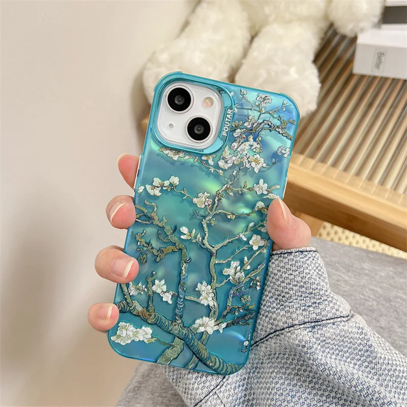 Custodia per telefono Fashion albicocca Blossom per iPhone 16 15 Pro 11 12 13 14 Pro Max Cover custodie antiurto in Silicone per fiori carini da