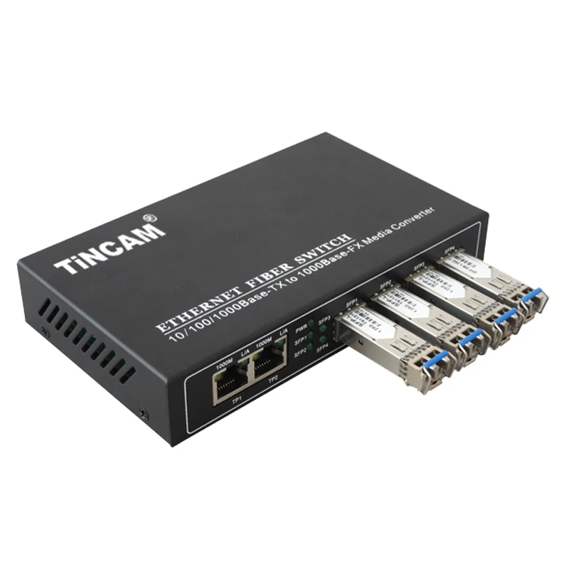 Гигабитный 2 порта Ethernet TiNCAM 4*1,25g, модуль SFP, оптоволоконное оборудование, медиаконвертер Optilink, неуправляемый переключатель агрегации