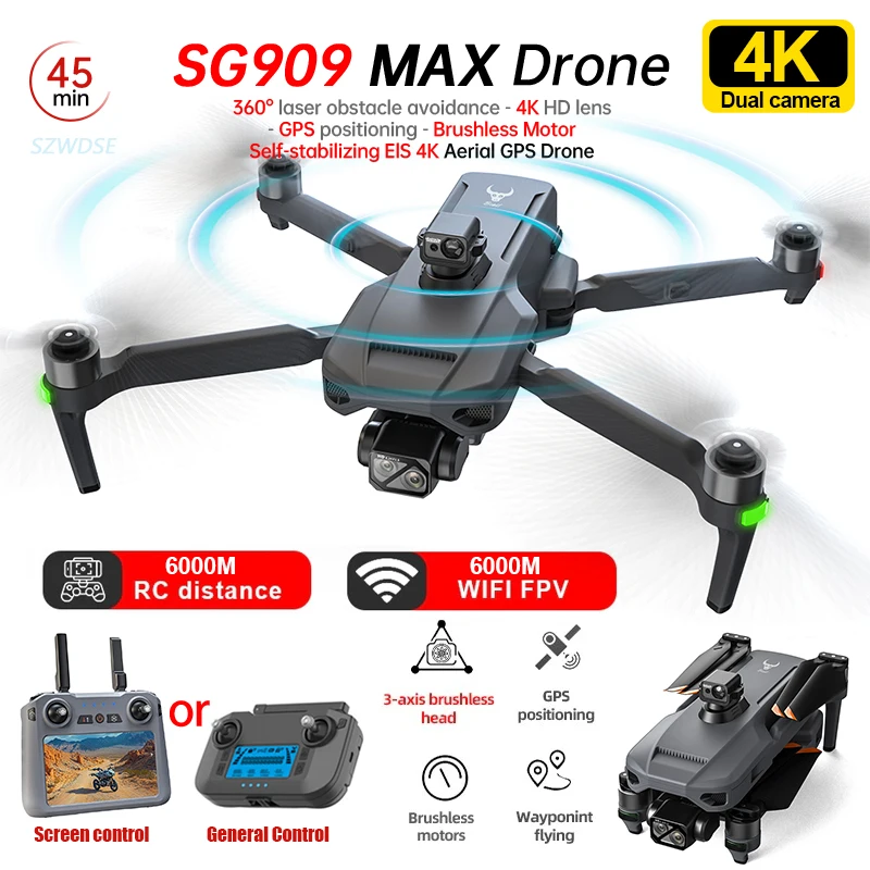 

ZLL SG909 SG909MAX Профессиональный GPS-дрон с камерой 4K, 3-осевой подвес, предотвращение препятствий на 360 градусов, сенсорный экран, FPV, бесщеточный радиоуправляемый дрон