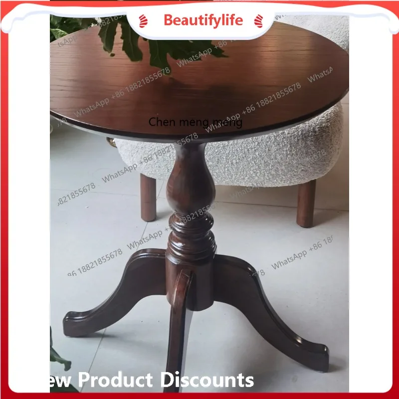 

A50 Medieval small coffee table, retro small dining table solid wood old French cafe cream style small table