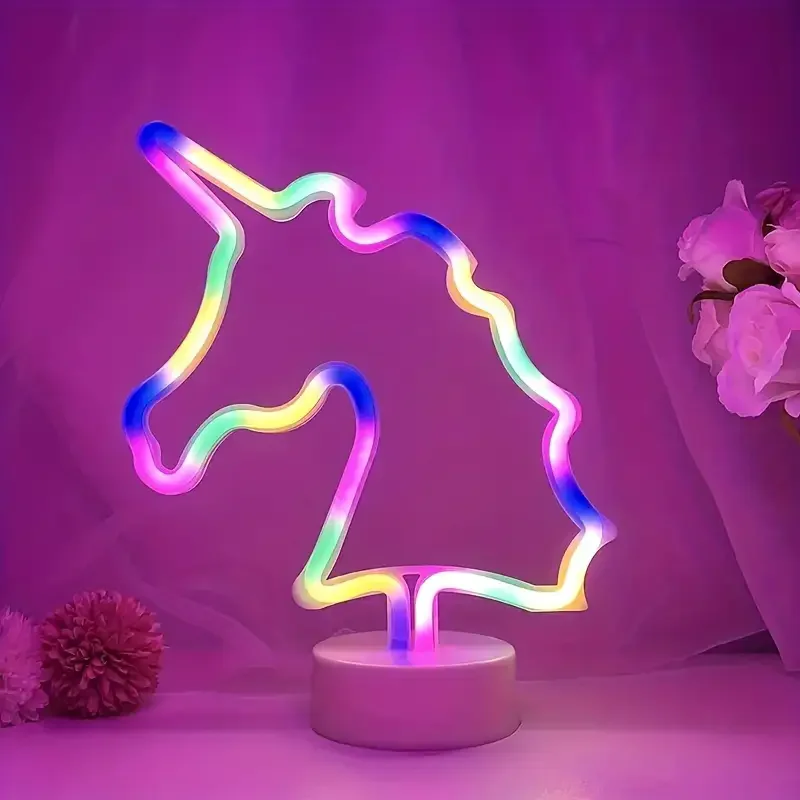 Unicorn Neon Light Sign with Holder Base, Battery or USB Powered LED Neon Lights Palm Tree Design for Home Decor 017