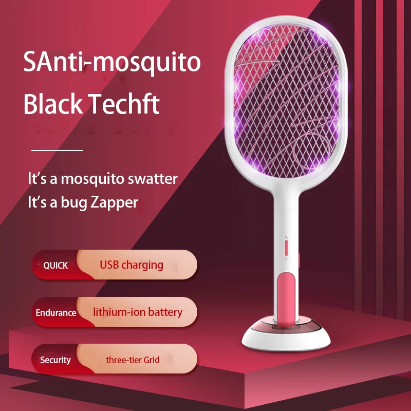 Electric Shock 2 in 1 Mosquito Killer LED Trap Flies Swatter USB Rechargeable 3000V Household  Eable Bug Zapper Mosquito Trap