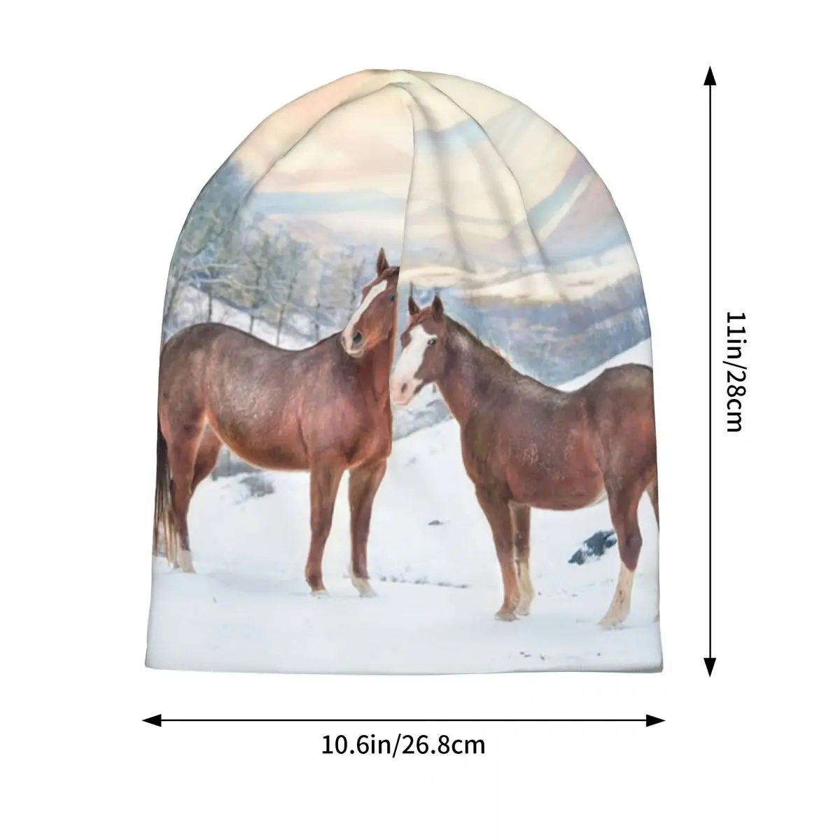 Horses With Snow And Sunset Hills Skullies Beanies Hats Warm Autumn Winter Outdoor Cap Knitted Bonnet Caps for Men Women Adult