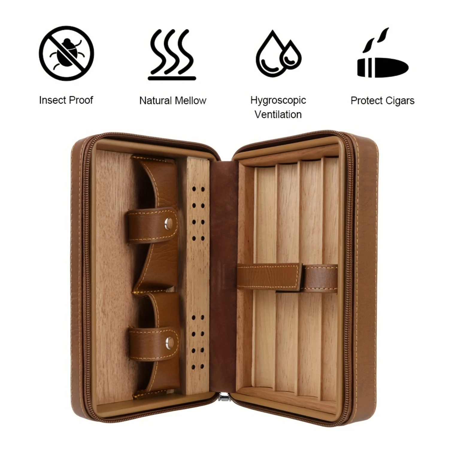 Portable Cedar Wood Cigar Humidor Case with Hygroscopic Design, Insect-Proof Hygrometer, and Humidifier - Ideal On-the-Go Cigar 