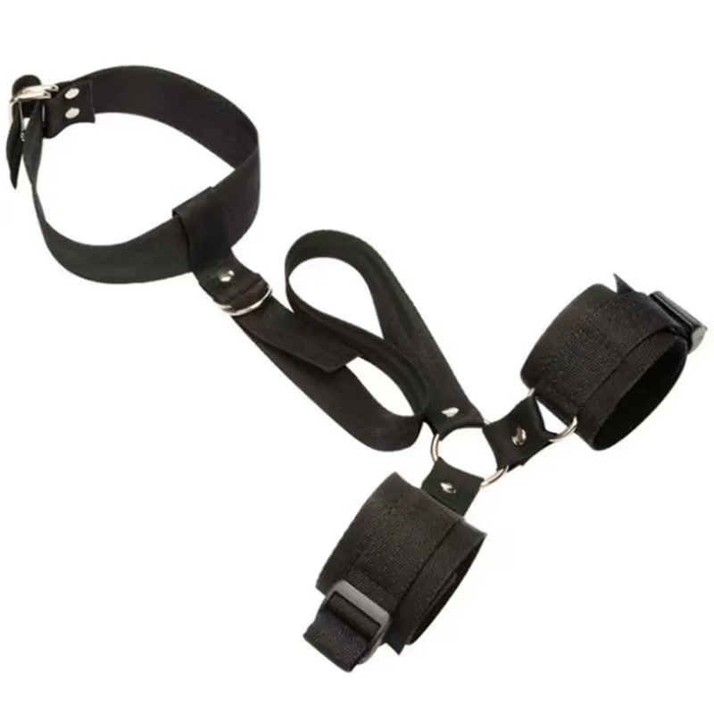 Sex Handcuffs SM Toy, BallNeck to Wrist Restraints Kit Adjustable BDSM Bondage Restraints with Collar