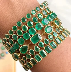 Green Rectangle Cubic Zirconia Bezel CZ Tennis Chain Bracelet Gold Color Fashion Women Jewelry