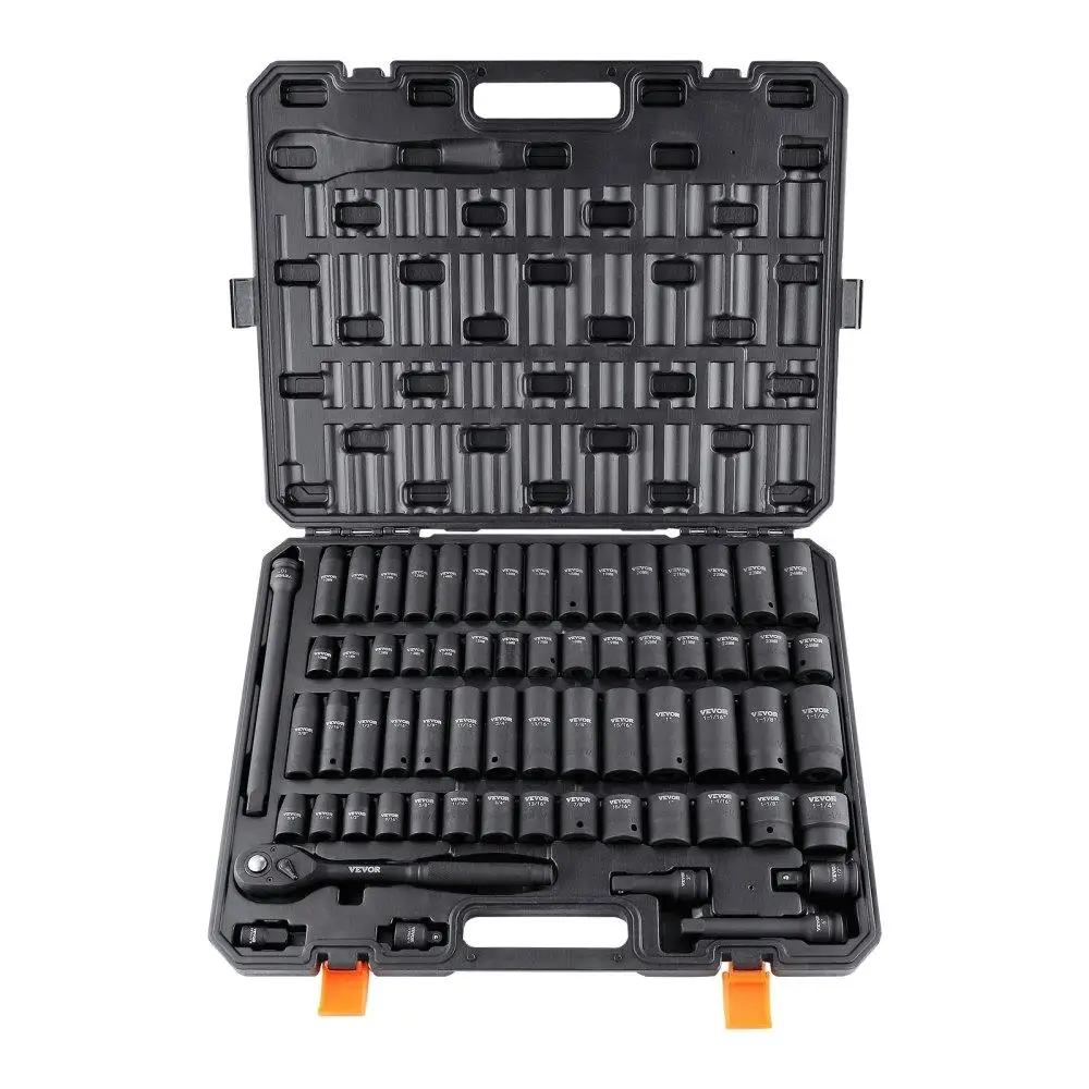 

1/2" Drive Impact Socket Set, 65 Piece Socket Set SAE 3/8" to 1-1/4" and Metric 10-24mm, 6 Point for cr-v Alloy Steel for auto