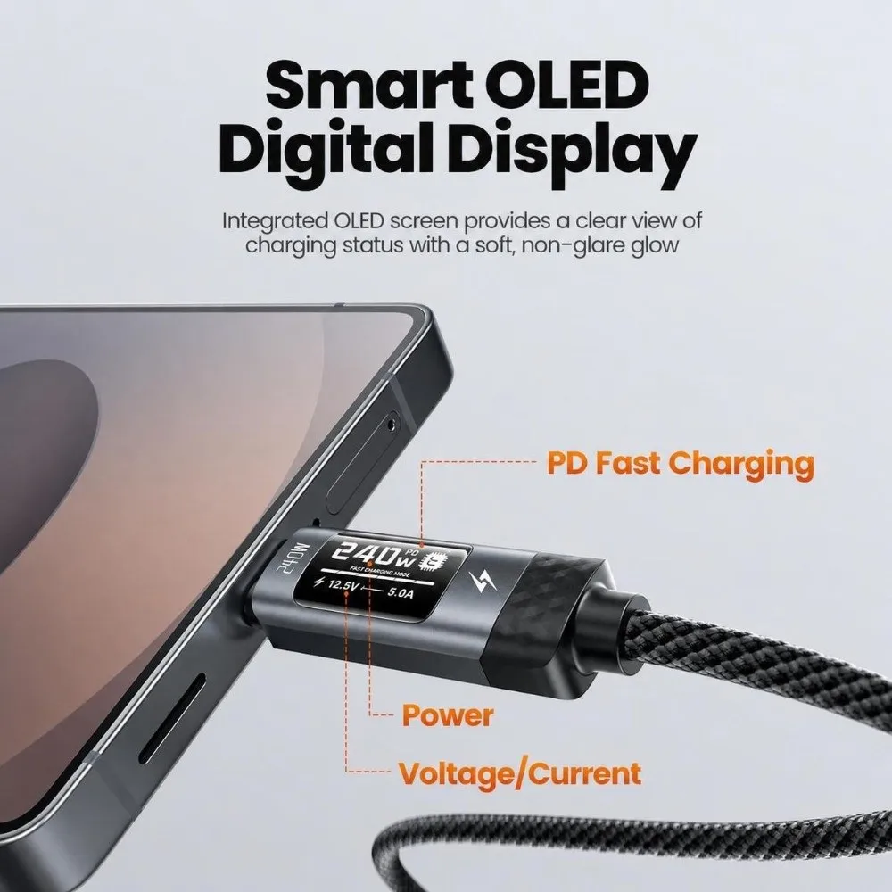 240W USB C Charging Cable Type C To USB C PD 3.1 Fast Charging Cord Data Transfer Smart Chip for MacBook For Notebook For Mobile