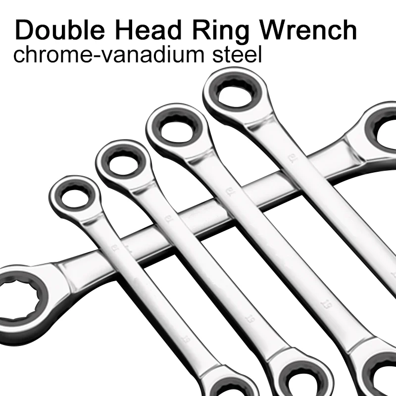 Double Head Ring Ratchet Wrench ，Chrome Vanadium Steel Ratchet Spanner Set Auto Repair Tools8/9/10/11/12/13/14/15/16/17/18/19mm