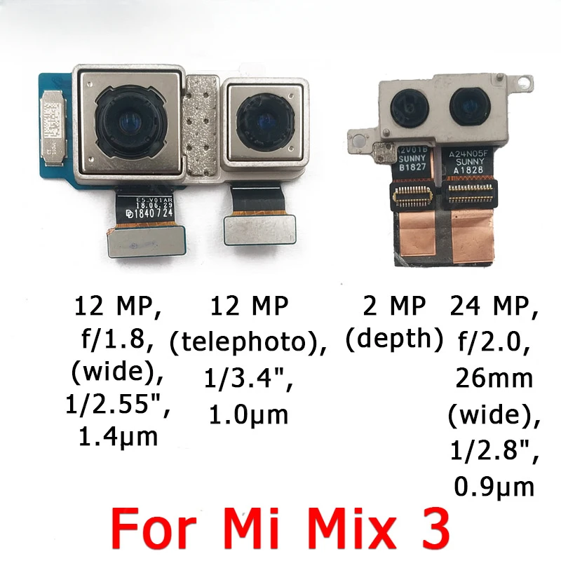 샤오미 Mi Mix 2 2s 3 Mix2 Mix2s Mix3 용 전면 후면 카메라, 메인 페이싱 카메라 모듈, 플렉스 교체 예비 부품