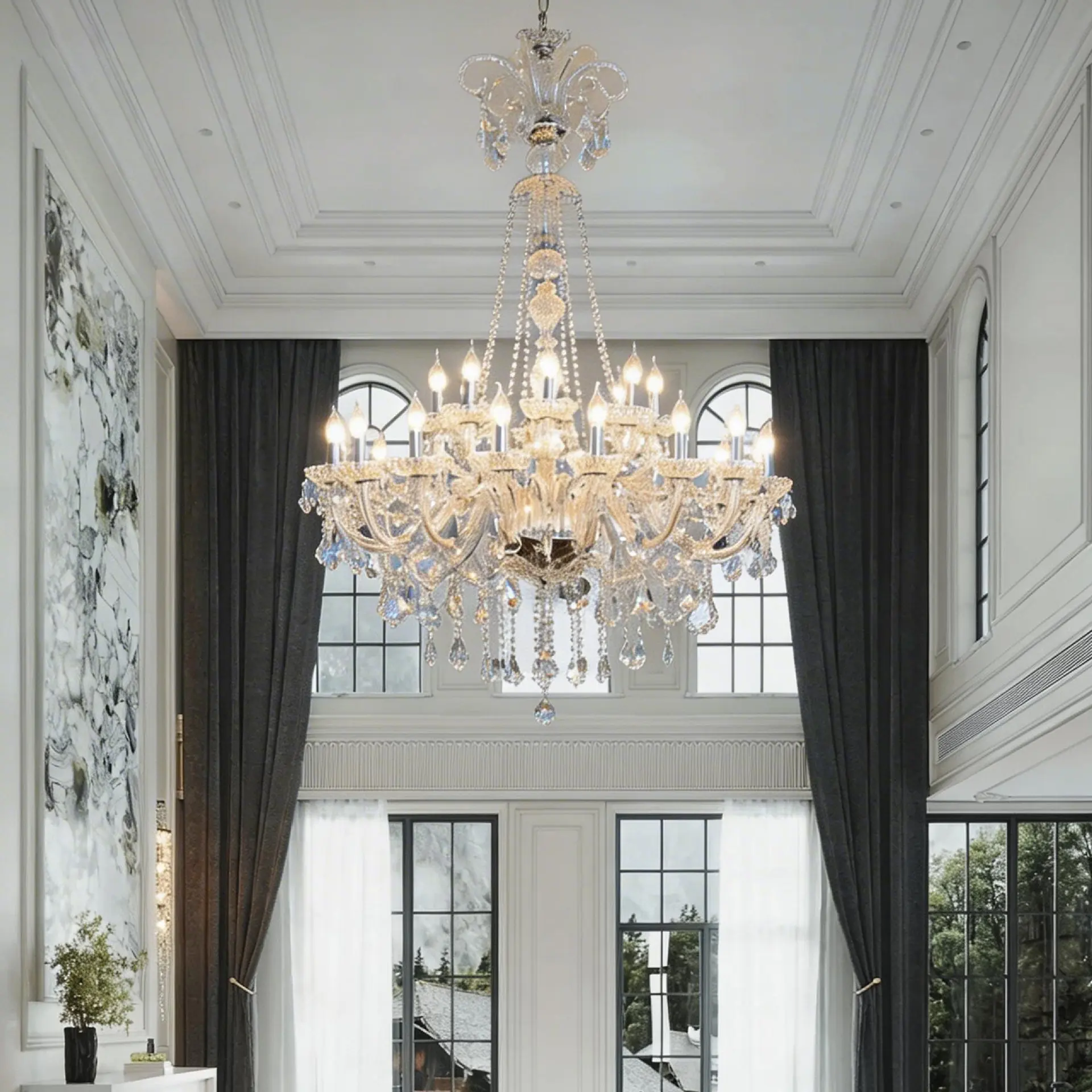 European-style duplex crystal chandelier, luxury villa living room spiral staircase, hotel long chandelier, grand banquet hall l