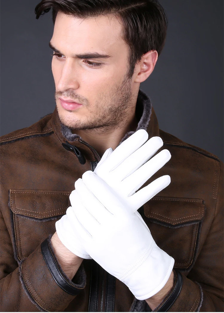 2025 Winter Genuine Leather White Gloves For Men Women Keep Warm Solid Wrist Lambskin Driving Glove