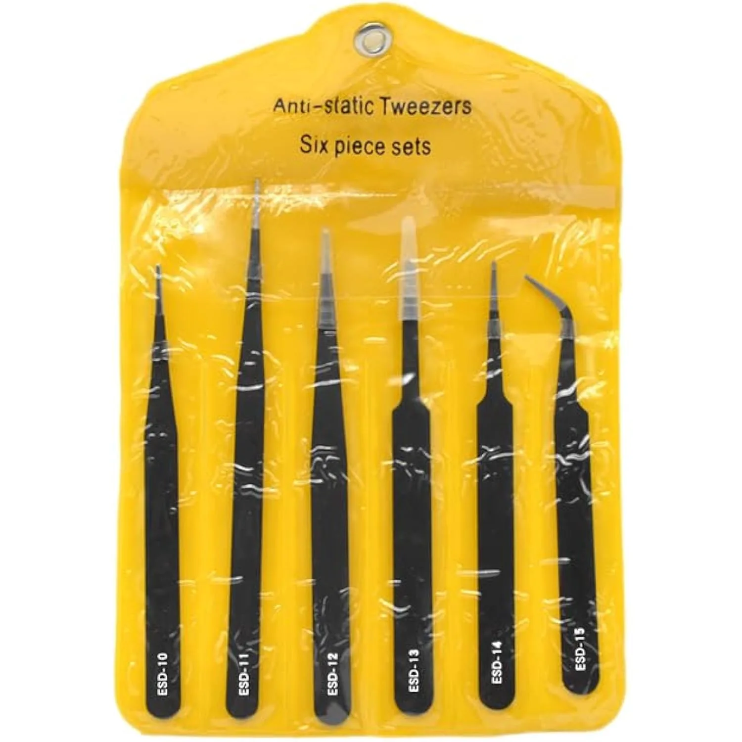 6PCS Precision ESD Anti-Static Stainless Steel Tweezers Set, Repair Tools for Electronics Repair, Soldering, Craft, and Hobby