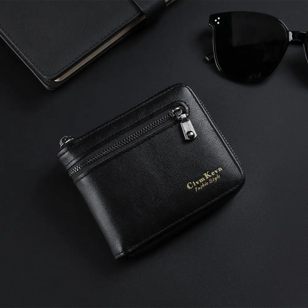 

Модный мужской кошелек из искусственной кожи на молнии, короткие кожаные кошельки для кредитных карт, держатель для удостоверения личности, деловые мужские кошельки для мужчин и девочек