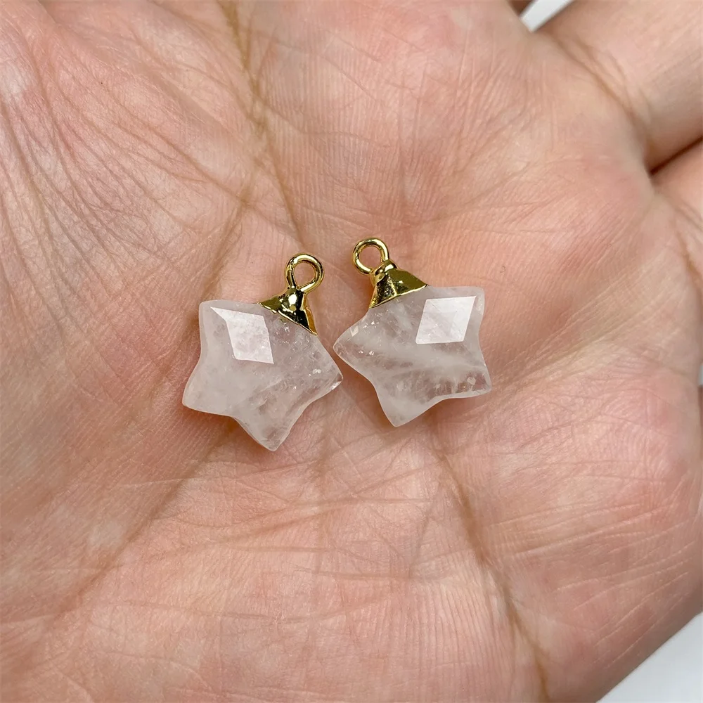 15mm Faceted Star Shape Stone Pendant Labradorite Amethyst Clear Quartzs Charms For Jewelry Making Necklace DIY Accessories 2PCS