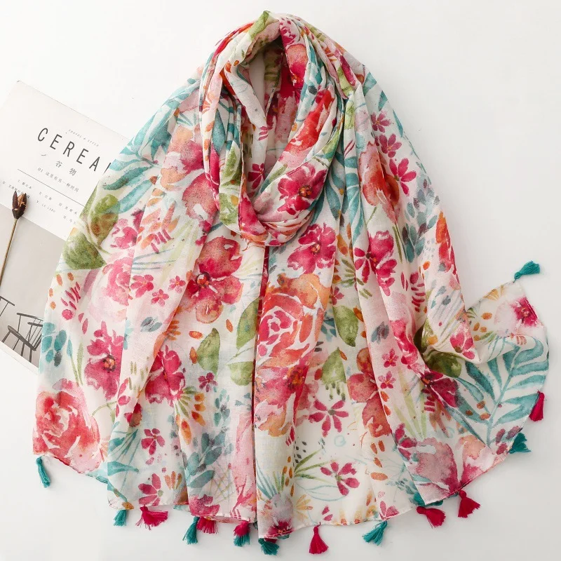 2026-fashion-ombre-flower-print-tassel-scarves-shawls-women-floral-pattern-foulard-wrap-hijab-7-design-wholesale-10pcs-lot