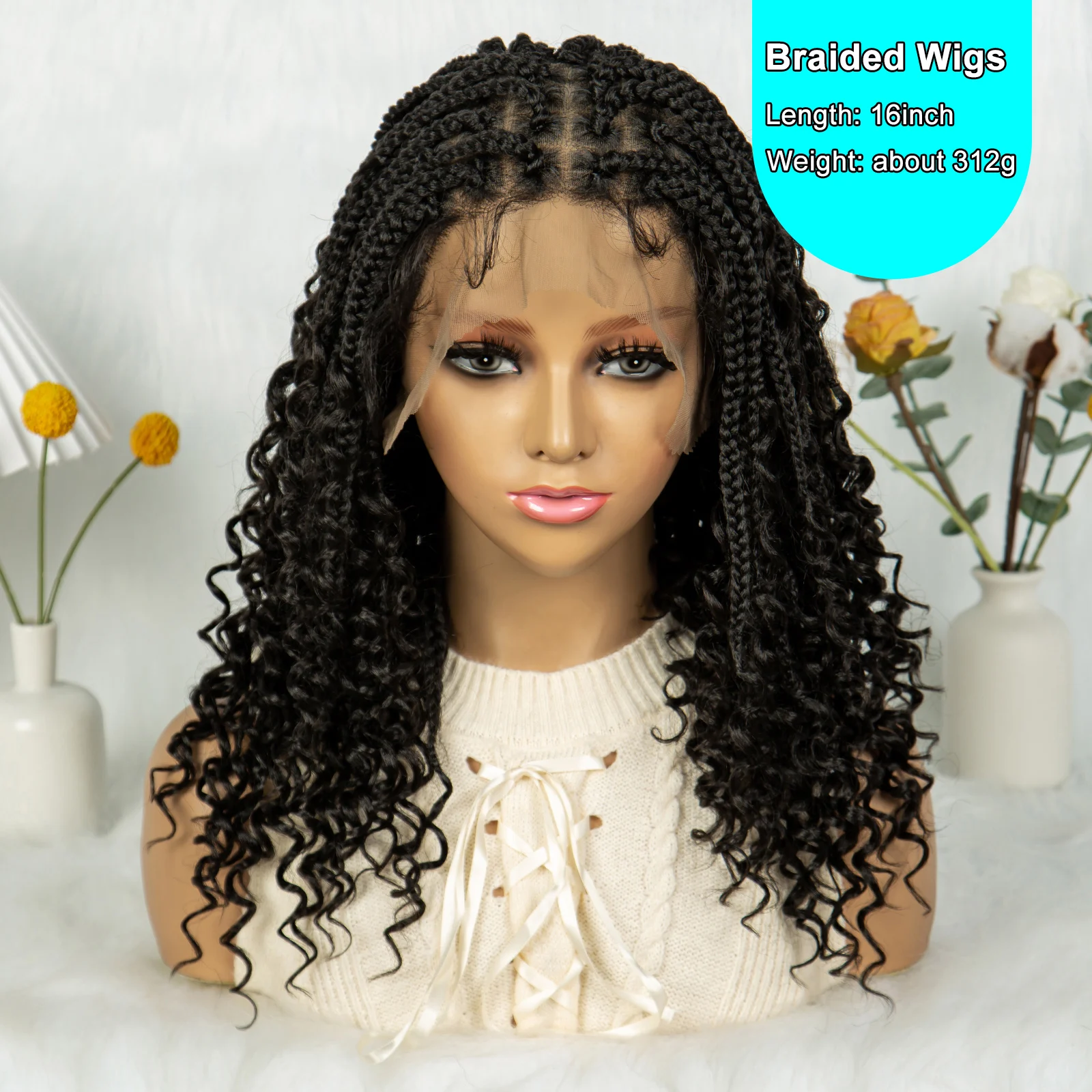 Kima Short Cornrow Braided Wig Full Lace Wigs Synthetic Curly Hair with Baby Hair for Black Women