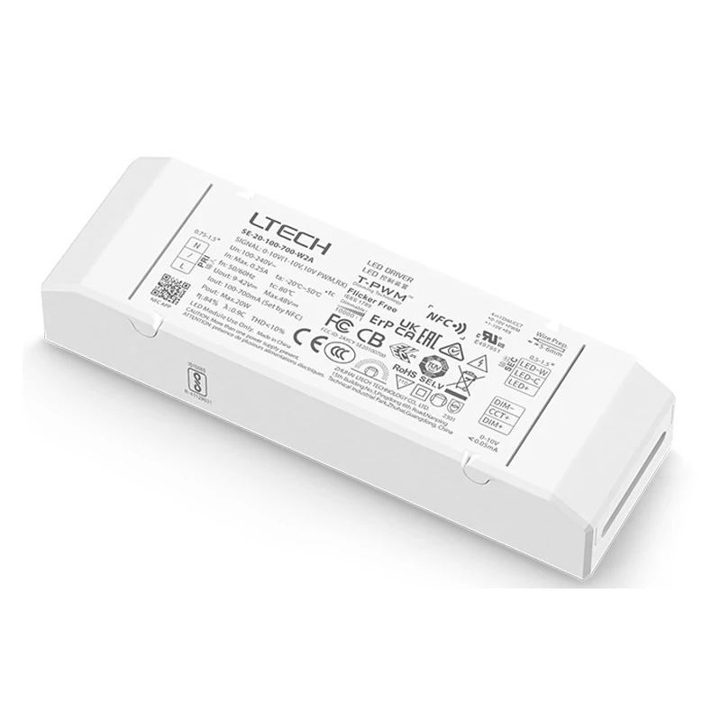 LTECH Led 0-10V CT Dimmable Driver AC 100V-240V 12W-40W 100mA-1050mA CC Constant Current CCT Tunable White NFC Power Supply