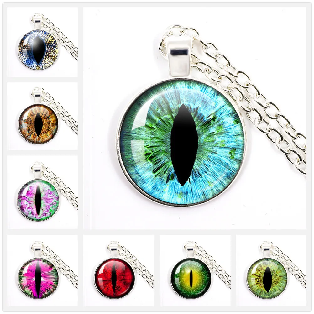 Evil Dragon Eyes Necklace Eye of Sauron Evil EyesGlass Cabochon Pendant Men Women Vintage Jewelry Necklace