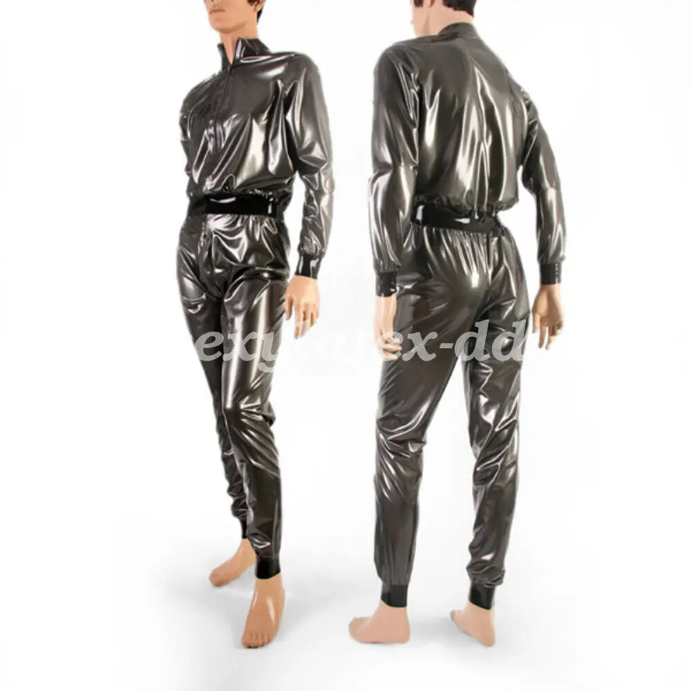 Unisex Latex Catsuit Rubber Schwarz overall Bodysuit Gummi Slim Zipper S-XXL Masquerade ball